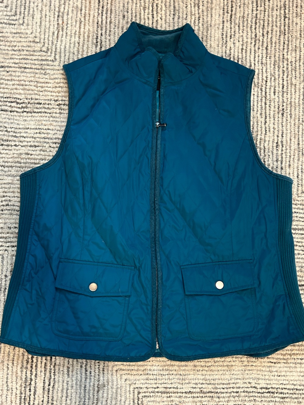 Talbots Teal Quilted Zip Front Vest Size 2X Womens Full Zip With Patch Pockets